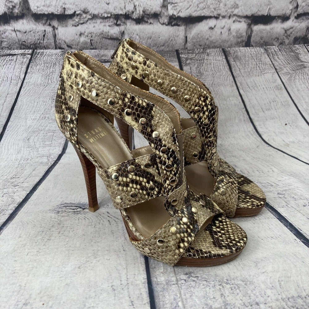 Stuart‎ Weitzman Zip Up Snake Leather Sandals Shoes Womens Size 6.5 M